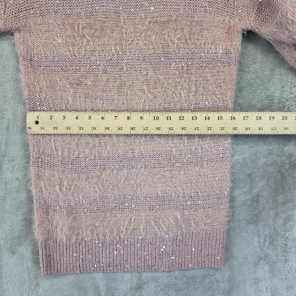 bebe Sweater Womens Small Misty Rose Eyelash Knit Sequined Longline Pullover - Picture 6 of 11